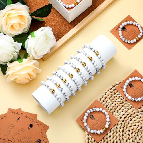 Ecation 12 Sets Sport Bracelets Lave Stone Beaded Elastic Stretch Bracelets with Inspirational Card Bulk Team for Football Volleyball Golf Baseball Basketball Soccer(White,Basketball) - Image 4