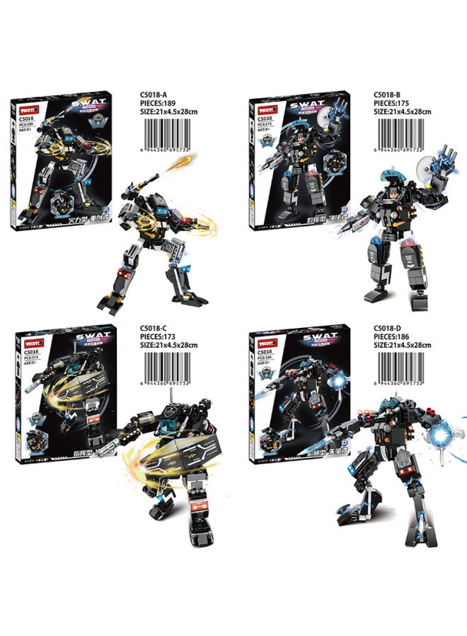 Woma Building Blocks Technology Special Police Team Series Boys Benefit Intelligence Assembled Police Car Aircraft Toys-Color:C5018 Four-in-one Special Police Armor  - Image 1