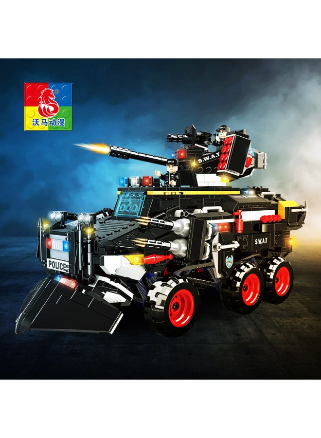 Woma Building Blocks Technology Special Police Team Series Boys Benefit Intelligence Assembled Police Car Aircraft Toys-Color:C5018 Four-in-one Special Police Armor  - Image 3