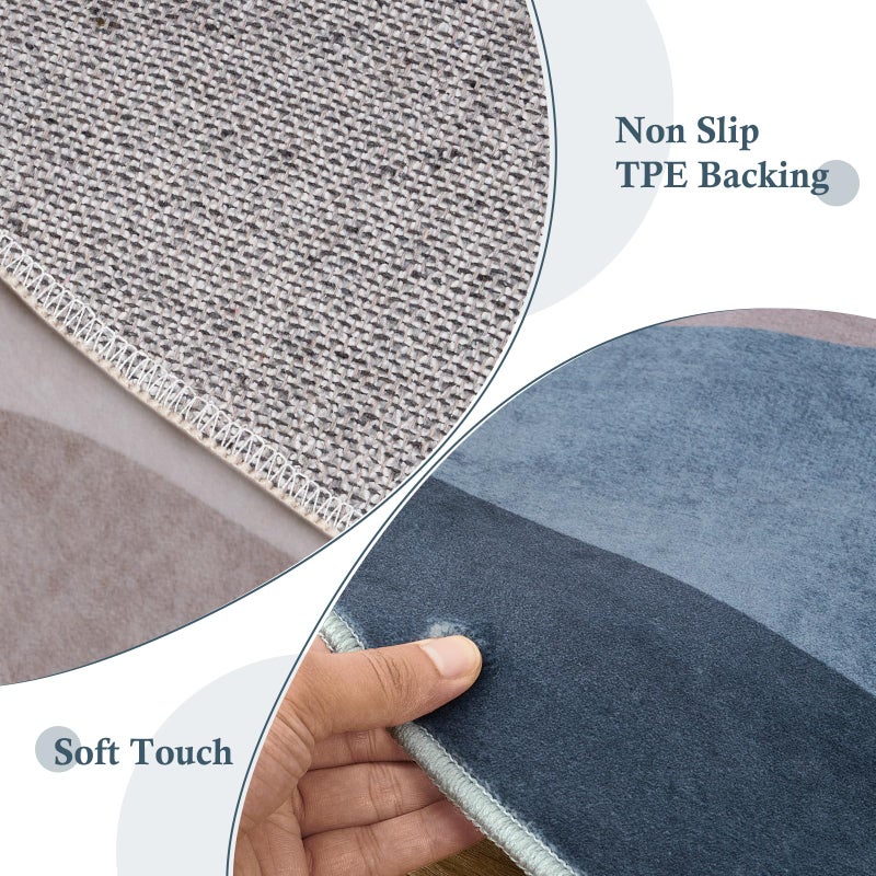 Sungea 4ft Abstract Round Area Rug,Chic Faux Wool Washable Non-Slip Sun and Mountain Circle Rug,Soft Ultra-Thin Throw Rugs for Living Room/Bedroom/Office/Entryway/Kitchen(Blue) - Image 4