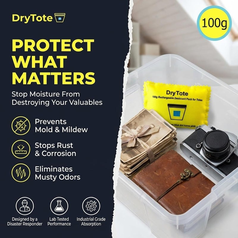 DryTote Rechargeable Desiccant Pack, Ultimate Moisture Absorption, Color Change Indicator, Safe Storage Protection, Large Capacity 200 Gallons, 100g, Yellow - Image 3