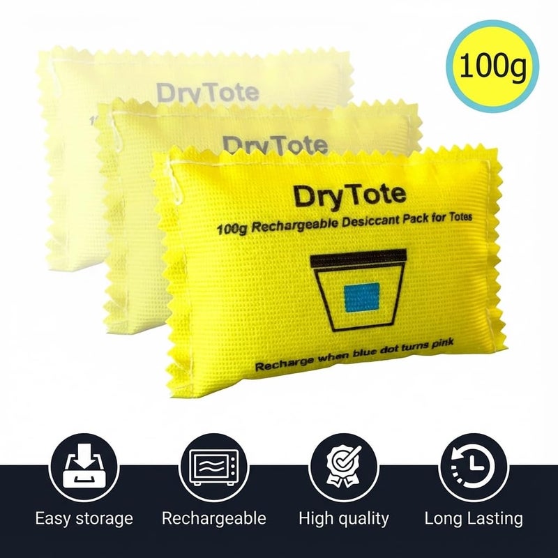 DryTote Rechargeable Desiccant Pack, Ultimate Moisture Absorption, Color Change Indicator, Safe Storage Protection, Large Capacity 200 Gallons, 100g, Yellow - Image 2