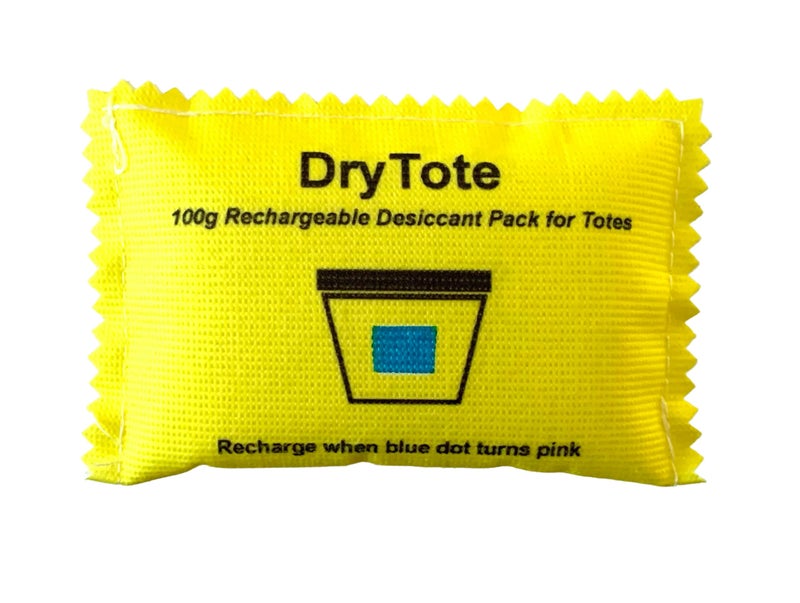 DryTote Rechargeable Desiccant Pack, Ultimate Moisture Absorption, Color Change Indicator, Safe Storage Protection, Large Capacity 200 Gallons, 100g, Yellow - Image 1
