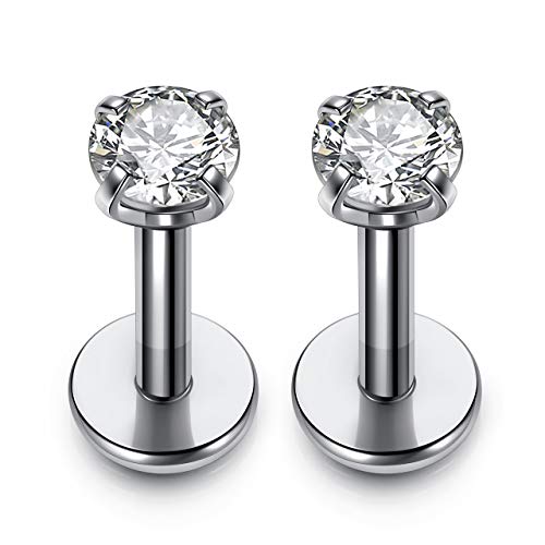 PiercingJ 2-4pcs 16g 316L Stainless Steel 3mm Cubic Zirconia Labret Monroe Lip Ring/Tragus/Helix Earring,6-12mm Bar Length 1 - Image 1