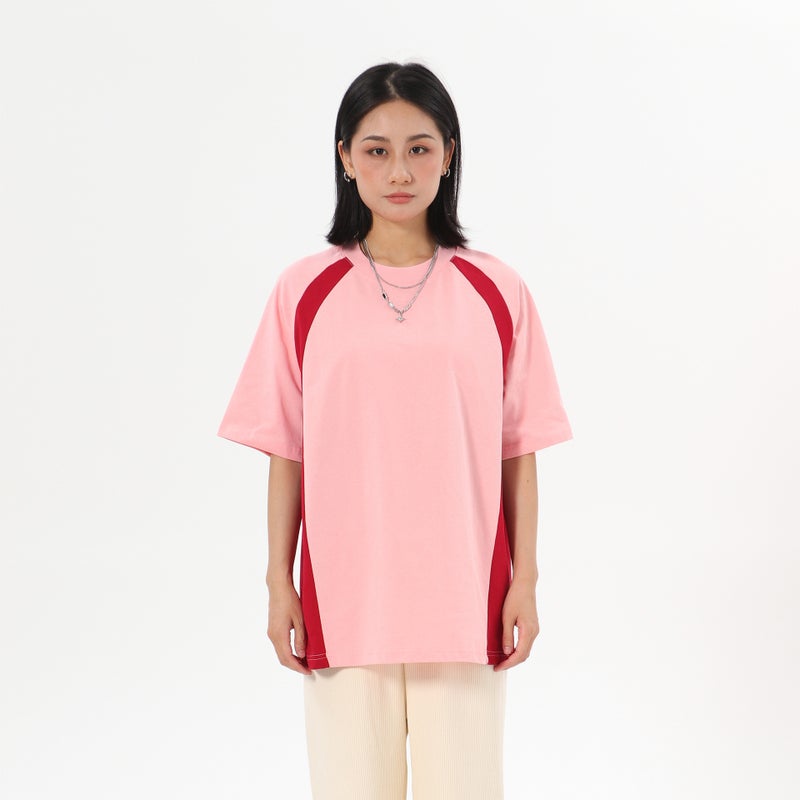 New Spring Summer Casual Style Womens T-Shirt 250g Heavy Cotton Short Sleeves Trendy Brand Loose Fit Shoulder Round Neck Lotus root pink wine red 