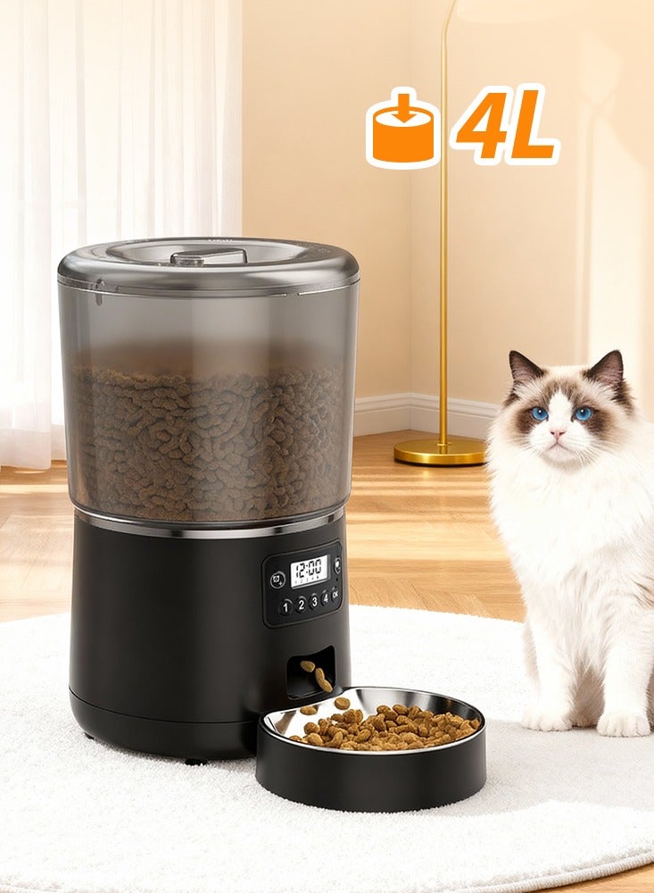 لابيت مغذي أوتوماتيكي للقطط بسعة 4 لتر – جهاز ذكي من الستانلس ستيل مع مؤقت، تصميم مضاد للانحشار، مثالي للاستخدام اليومي والسفر (للقطط والكلاب الصغيرة والمتوسطة) - Image 1