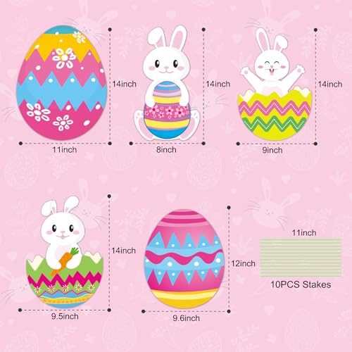 CiniQy 5 PCS 48 Inch Easter Yard Signs PP Safe Material Waterproof Outdoor Lawn Decorations with Stakes, Jumbo Funny Bunny and Egg Decor for Party Spring Garden Patio Holiday Display Supplies - Image 5