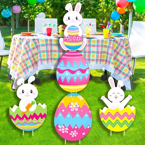 CiniQy 5 PCS 48 Inch Easter Yard Signs PP Safe Material Waterproof Outdoor Lawn Decorations with Stakes, Jumbo Funny Bunny and Egg Decor for Party Spring Garden Patio Holiday Display Supplies - Image 3