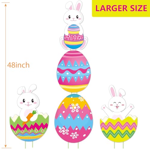 CiniQy 5 PCS 48 Inch Easter Yard Signs PP Safe Material Waterproof Outdoor Lawn Decorations with Stakes, Jumbo Funny Bunny and Egg Decor for Party Spring Garden Patio Holiday Display Supplies - Image 4