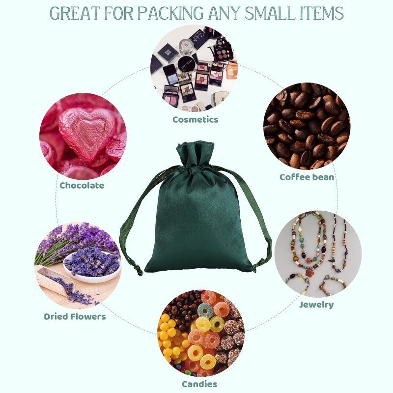 Tapleap Green Small Satin Gift Bags, 30Pcs 3x4 with Drawstring, For Kids Classroom, Wedding, Birthday, Valentine's Day Party Favors, Jewelry, Bracelets, Earrings, Crystal, for Small Business - Image 3