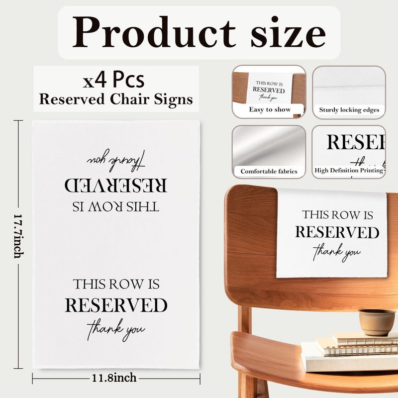 ChissNook Reserved Seating Chair Signs, This Row Is Reserved Pew Cloths Seating Placeholder for Church Pews, Wedding Decorations for Reception Parties Celebrations Event Meetings (White, 4 PCS) - Image 2