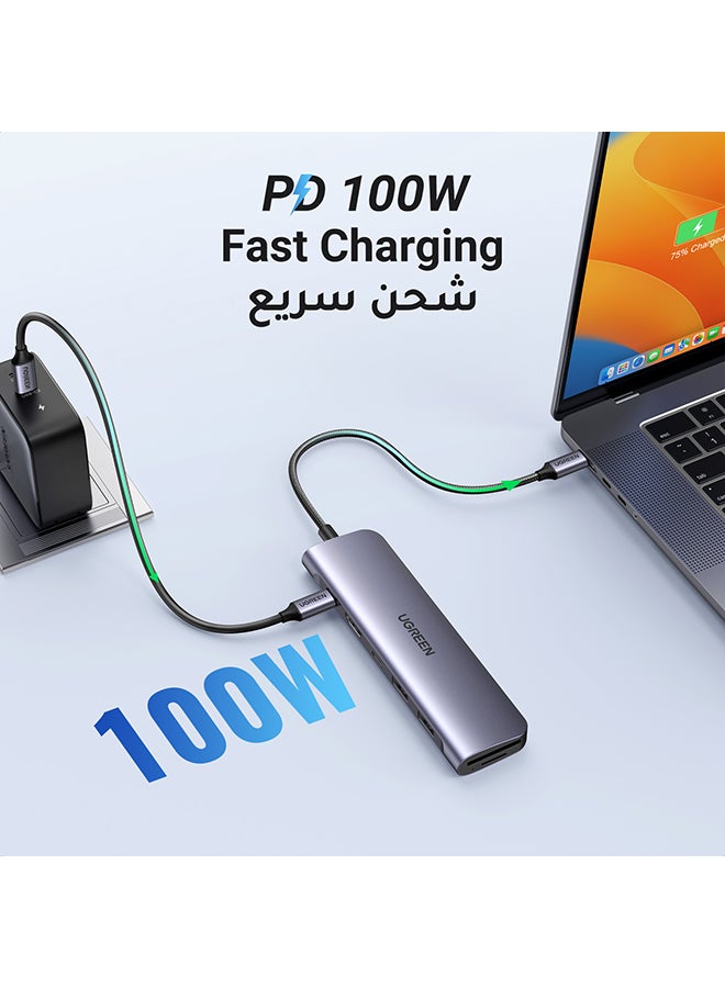 يو جرين موزع USB C ب7 في 1 محول تايب سي بـواحد منفذ تايب سي ومنفذين USB-A 3.0 لنقل بيانات، مع منفذ شحن سريع 100W، منفذ 4K يواس بي سي الى HDMI، قارئ بطاقة SD/TF، محول متعدد المنافذ لأيفون 15 وماك بوك برو وماك اير - Image 5