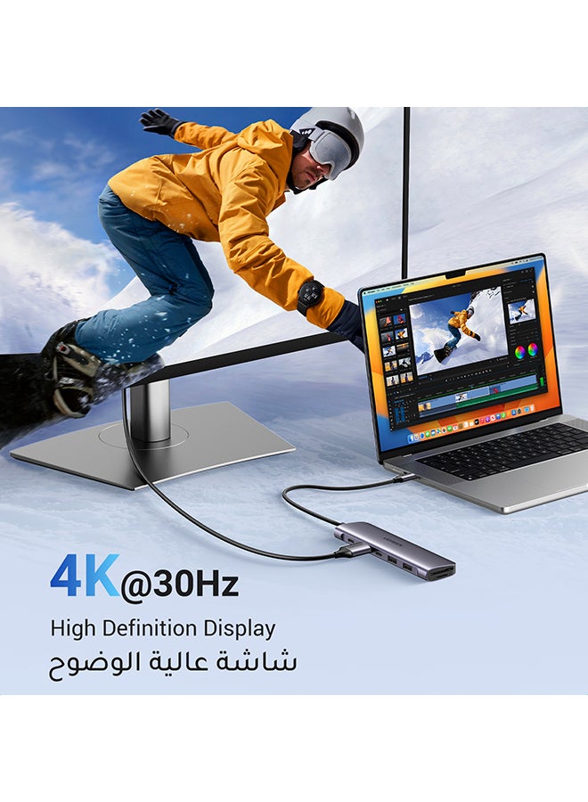 يو جرين موزع USB C ب7 في 1 محول تايب سي بـواحد منفذ تايب سي ومنفذين USB-A 3.0 لنقل بيانات، مع منفذ شحن سريع 100W، منفذ 4K يواس بي سي الى HDMI، قارئ بطاقة SD/TF، محول متعدد المنافذ لأيفون 15 وماك بوك برو وماك اير - Image 4
