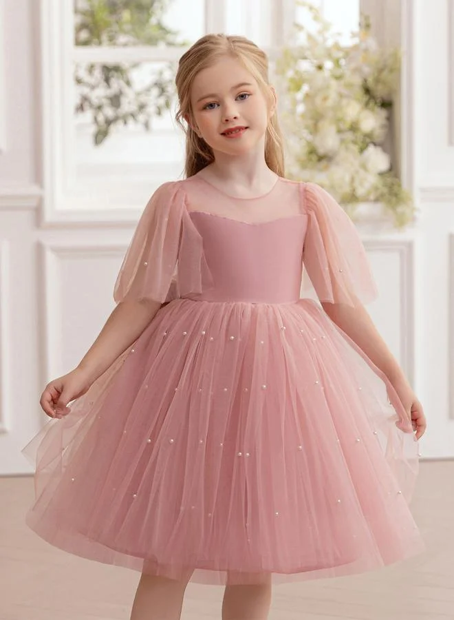 Take Two  Girls Faux Pearl Detail Bow Decoration Mesh Party Dress for Women | Best Price UAE