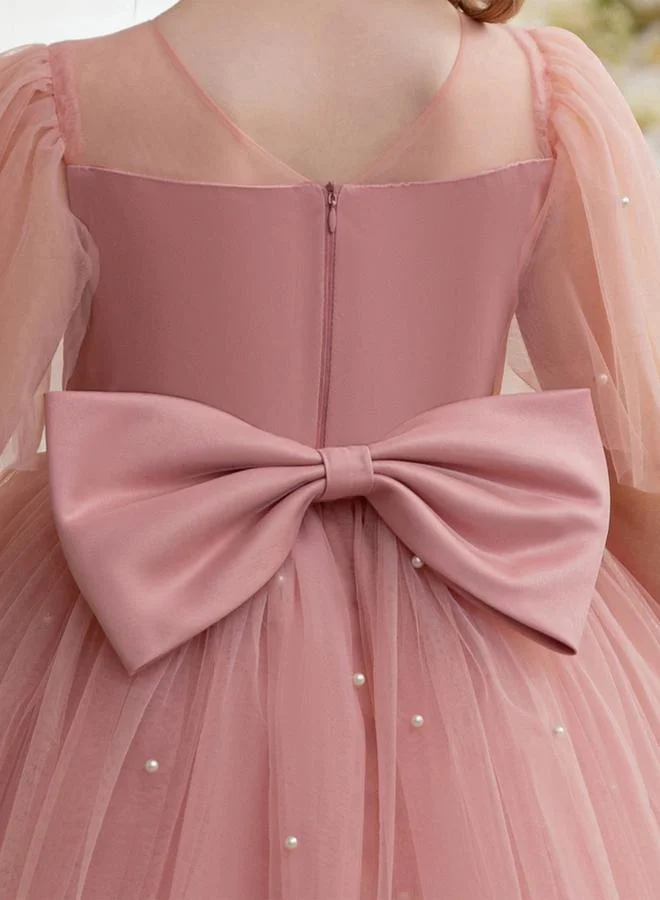 Take Two  Girls Faux Pearl Detail Bow Decoration Mesh Party Dress for Women | Best Price UAE