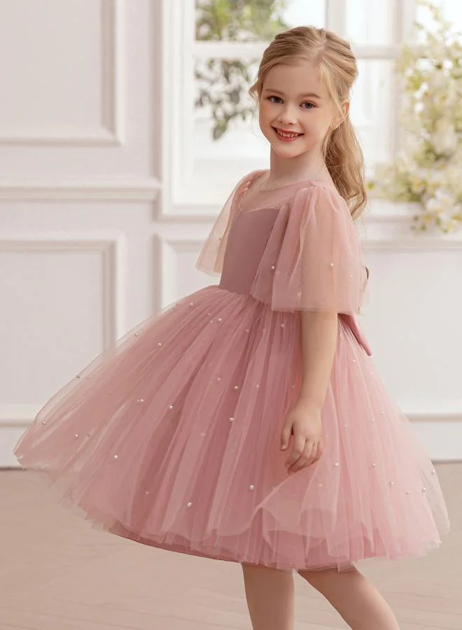 Take Two  Girls Faux Pearl Detail Bow Decoration Mesh Party Dress for Women | Best Price UAE