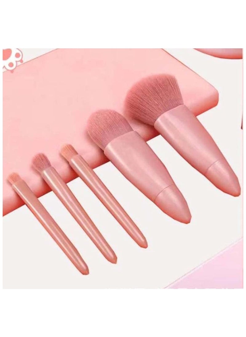 INFLUX 5-Piece Pink Makeup Brush Set with Compact Mirror – Essential Makeup Brushes Kit with Blush, Highlighter, and Concealer Brushes – Travel-Friendly Beauty Tool Set in Box with Mirror  - Image 4