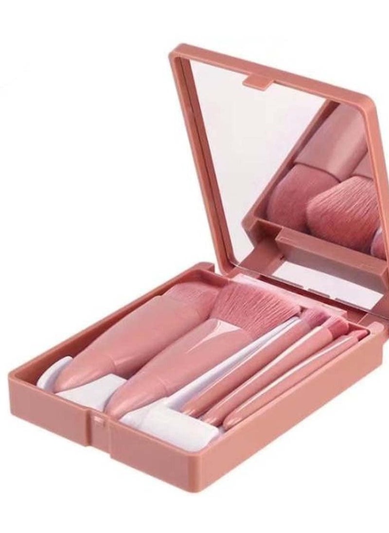 INFLUX 5-Piece Pink Makeup Brush Set with Compact Mirror – Essential Makeup Brushes Kit with Blush, Highlighter, and Concealer Brushes – Travel-Friendly Beauty Tool Set in Box with Mirror  - Image 3