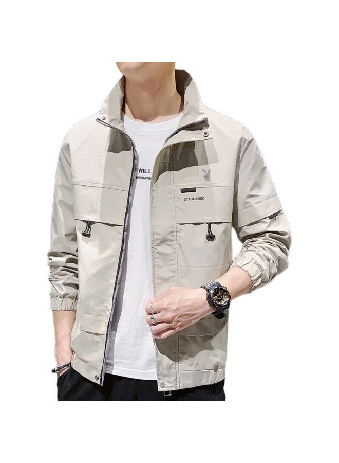 PLAYBOY Men'S Jacket, Spring Casual Workwear Hoodie, Trendy Outerwear, Khaki, 3Xl - Image 2