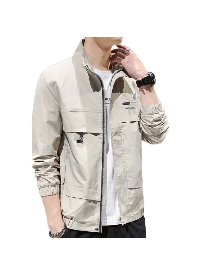 PLAYBOY Men'S Jacket, Spring Casual Workwear Hoodie, Trendy Outerwear, Khaki, 3Xl - Image 1