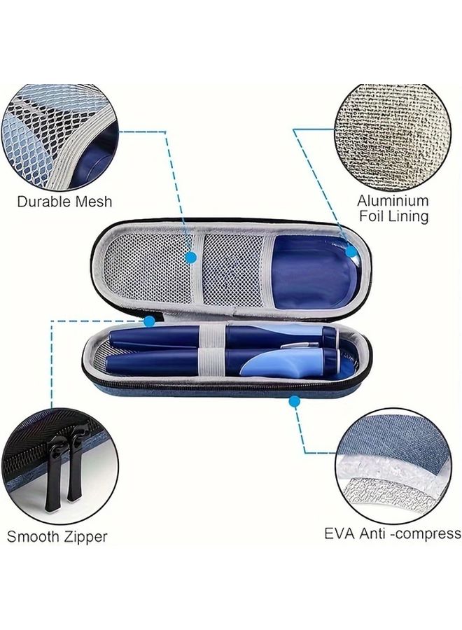Blue Insulin Cooler Bag Portable Reusable Medication Travel Case With Mesh Pocket - Image 2