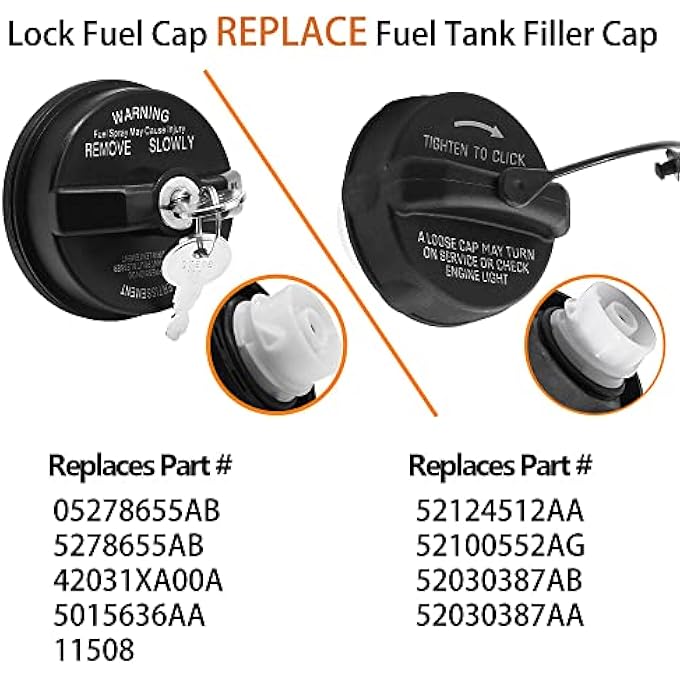 fokes MAKINGTEC Locking Gas Cap Lock Fuel Cap Compatible for Dodge Jeep Ram  Challenger Grand Caravan Ram 1500 Cherokee Wrangler TJ LJ JK JKU JL JLU JT  05278655AB 5278655AB - Image 2