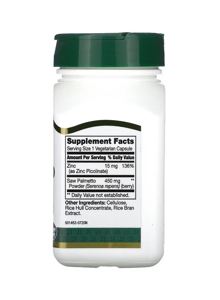 21st Century Saw Palmetto Supplement 450mg - 60 Vegetarian Capsules - Image 2