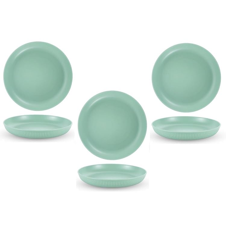 Amillee Lightweight Wheat Straw Dinner Plates, Plates Easy to Clean & Reusable Lightweight Salad Plates for Camping/Kitchen - Perfect for Dinner Dishes Deep Plates (Pack of 6, Green) - Image 1