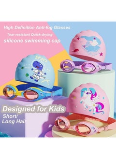 ShebSheb Kids Swim Cap With Swimming Goggles For Girls Boys(Age 6-14) Silicone Waterproof Swimming And Bathing Caps For Long And Short Hair Child Toddler Teens  - Image 2