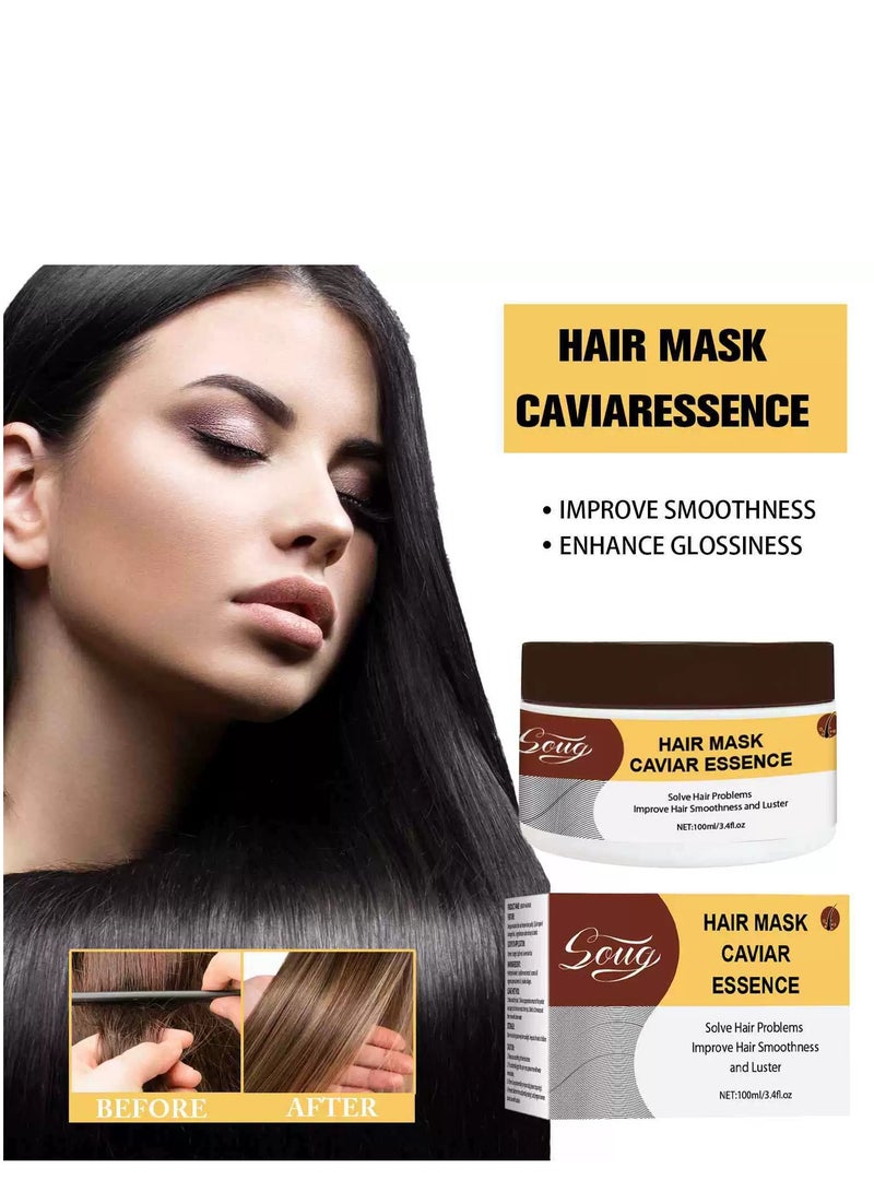 دوغ Hair Mask Caviar Essence,Collagen Hair Mask, Hydrating Hair Mask, Argan Oil Collagen Hair Mask, Keratin Hair Mask Deep Conditioner, for Dry Hair, Damaged Hair, Curly or Straight Thin Fine Hair (100ml) - Image 2