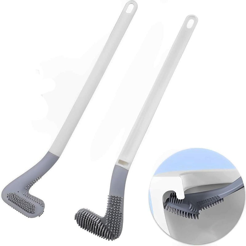 WELLUCK Set of 2pcs Silicon Toilet Cleaning Brush with Slim No Slip Long Handle Toilet Brush 360 Degree Deep Golf Shape Silicone Toilet Brush with Wall Hook, Toilet Bowl Cleaning Brush, Quick Drying - Image 1