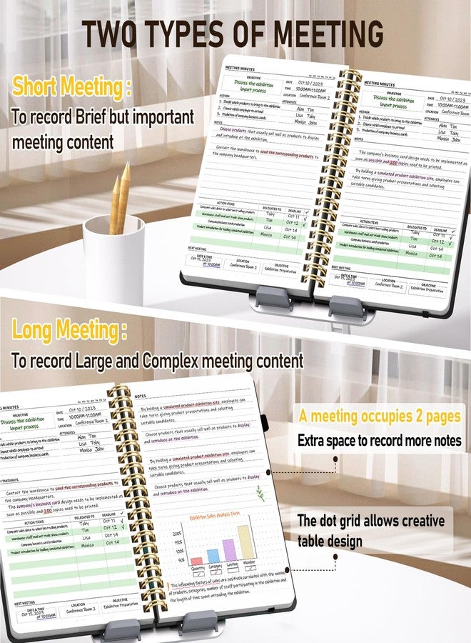 WEMATE Meeting Notebook for Work B5 (7"x10") - PU Leather Work Notebook with Agenda, Action Items & Notes - 200 Pages for Men&Women, Staff and Students, Meeting, Projects Planning - Black - Image 2