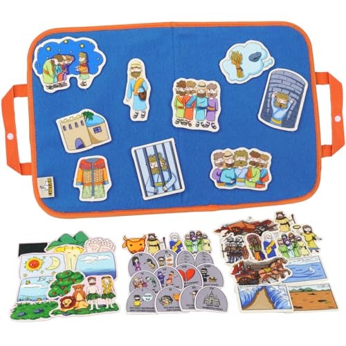CHEFAN 4 Pack Felt Board Bible Stories Set Flannel Board Stories Nativity Flannel Graph Bible Toy for Kids Include Joseph The Prince of Egypt In The BeginningTen CommandmentsCrossing The Red Sea - Image 1