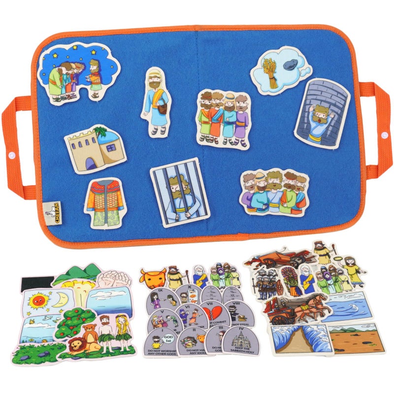 CHEFAN 4 Pack Felt Board Bible Stories Set Flannel Board Stories Nativity Flannel Graph Bible Toy for Kids Include Joseph The Prince of Egypt In The BeginningTen CommandmentsCrossing The Red Sea - Image 3