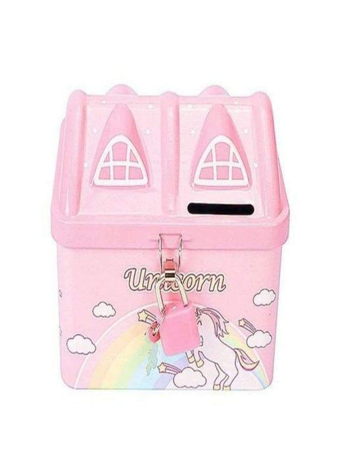 ALESSO House Shape Unicorn Printed Metal Coin Bank Piggy Bank for Kids with Lock and Key Coin Bank - Image 5