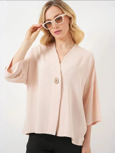 BIG DART BDART V-neck Three Quarter Sleeve Kimono with Button