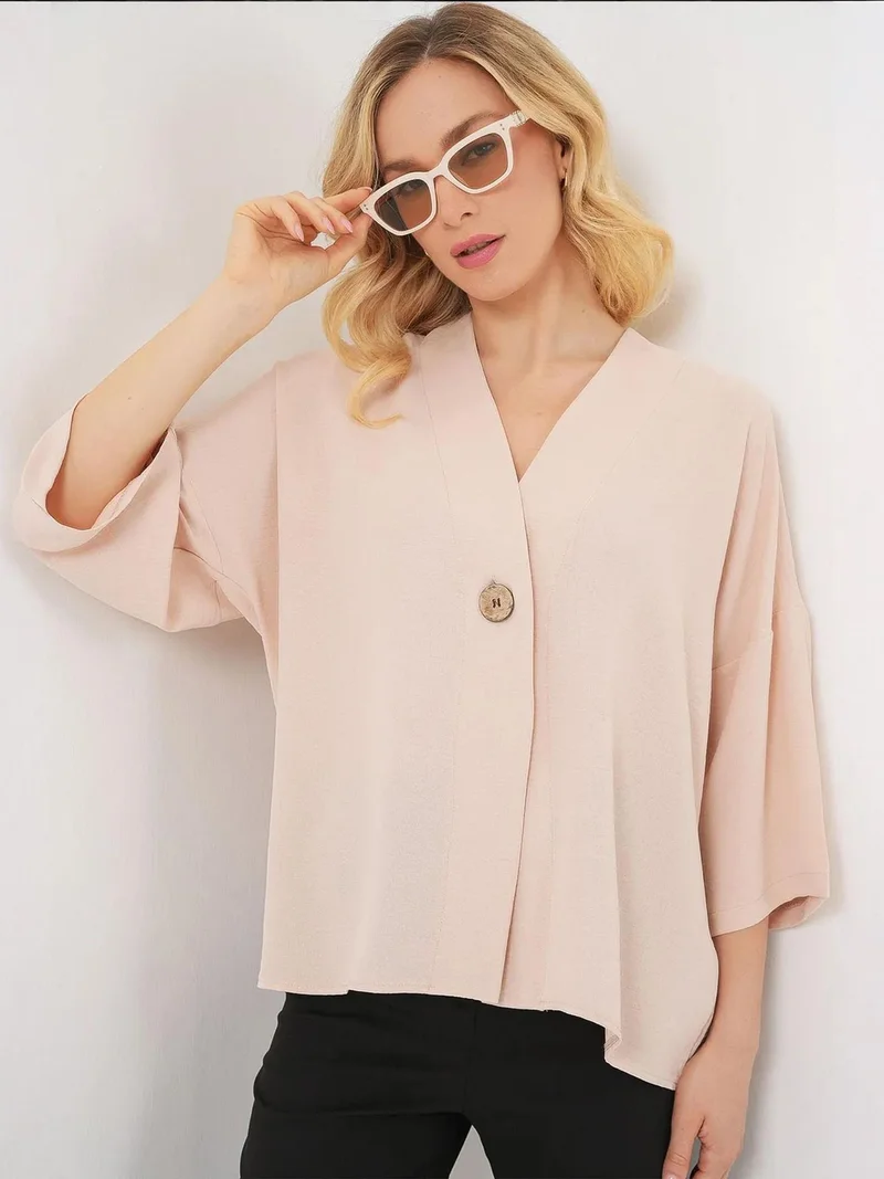 BIG DART BDART V-neck Three Quarter Sleeve Kimono with Button