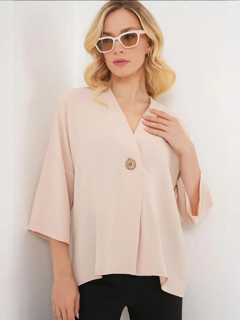 BIG DART BDART V-neck Three Quarter Sleeve Kimono with Button