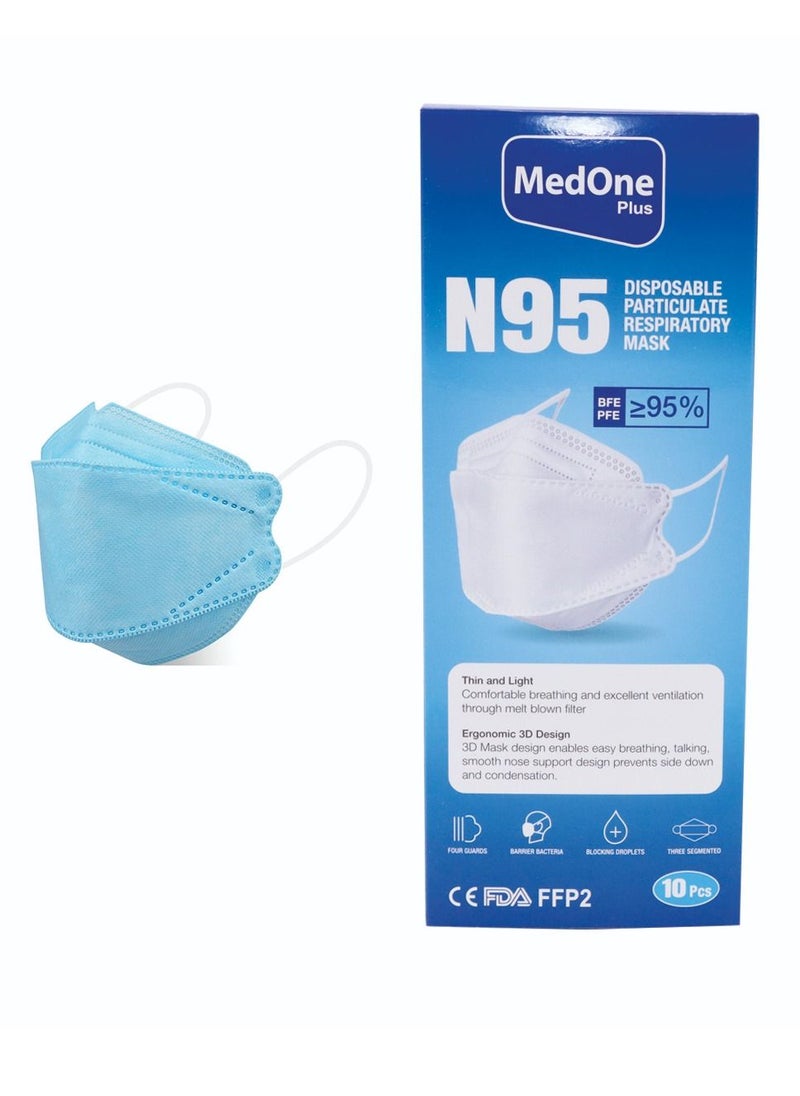 MedOne 10 قطع من أقنعة الوجه N95 للاستخدام مرة واحدة للبالغين باللون الأزرق 