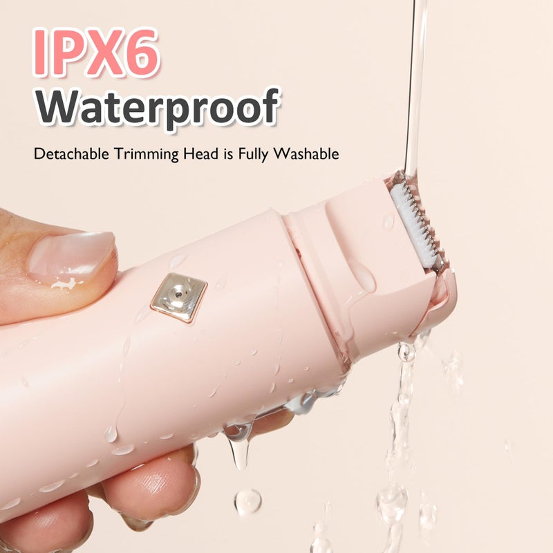 Sunvivi Bikini Trimmer for Women: IPX6 Waterproof Dual Head Pubic Razor, Painless Face Shaver Body Trimmer, Portable Hair Removal Kit for Bikini Underarm Leg Arm Body Face, Pink - Image 4