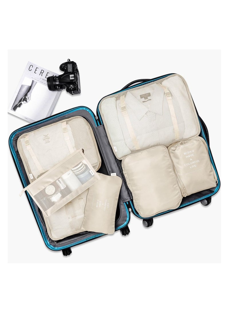 7-Piece Travel Organizer Luggage Set Beige - Image 3
