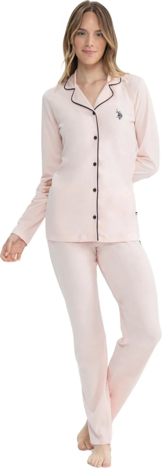 يو اس بولو اسن - Women's Pink Full Placket Pajama Set