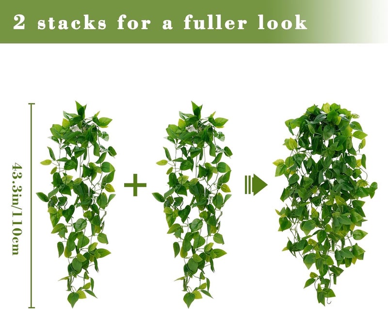 BLEUM CADE Fake Hanging Plants, 8pcs Artificial Hanging Plant, Faux Pothos Vines Greenery for Wall Home Living Room Office Indoor Outdoor Decor (No Baskets) - Image 2