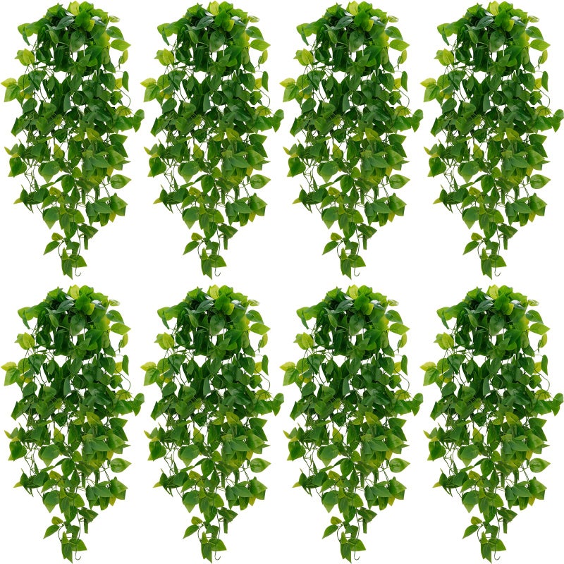 BLEUM CADE Fake Hanging Plants, 8pcs Artificial Hanging Plant, Faux Pothos Vines Greenery for Wall Home Living Room Office Indoor Outdoor Decor (No Baskets) - Image 1