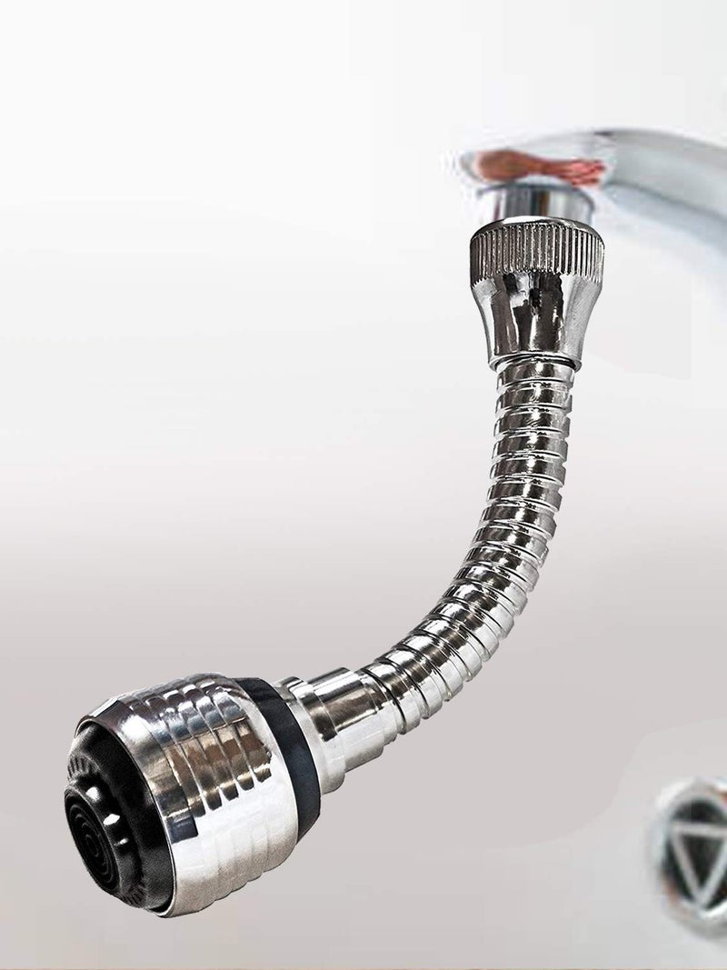 Flex 360 Flexible Water Saving Nozzle Faucet Turbo Sprayer Water Extender for Easy Clean Sink Bathroom Rinsing Fruits Etc Water Faucet Kitchen Tap 6 inch Silver  - Image 2
