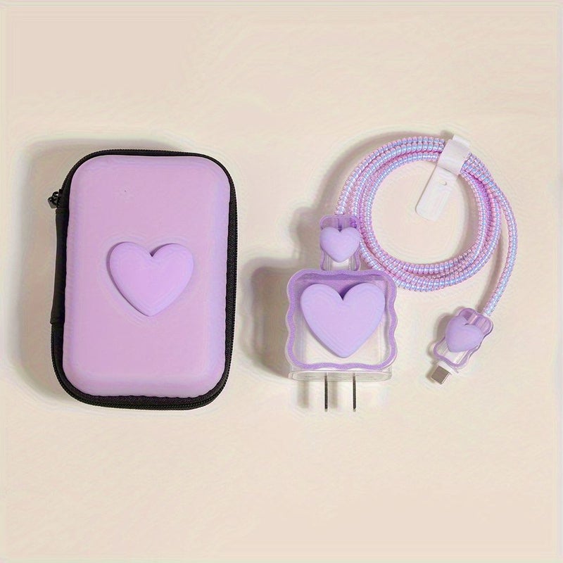 Rose Red Heart 6 Piece Set Fast Charging Protective Phone Case With Cable Organizer For iPhone 14 Pro Max 13 12 11 18 20W Fast Charging Block Anti Tangle Gift For Her - Image 5