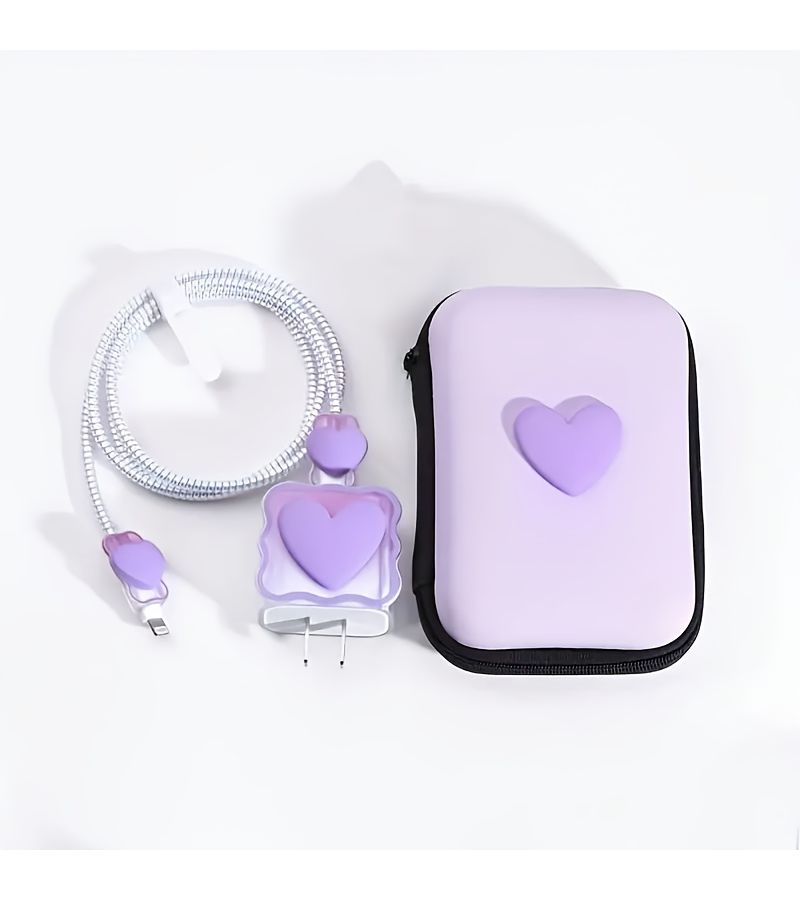 Rose Red Heart 6 Piece Set Fast Charging Protective Phone Case With Cable Organizer For iPhone 14 Pro Max 13 12 11 18 20W Fast Charging Block Anti Tangle Gift For Her - Image 4