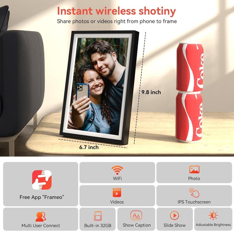 CASON إطار فريميو - إطار صور رقمي متميز بحجم 10.1 بوصة للجدار والطاولة، شاشة تعمل باللمس IPS LCD فائقة السلاسة 1280x800 | ذاكرة مدمجة 32 جيجابايت | إطار رقمي متصل بالواي فاي عبر تطبيق فريميو مع عرض شرائح، دوران تلقائي - Image 3