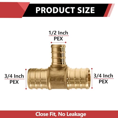 EFIELD (عبوة من 10) تي حديد نحاسي مخفض Efield 3/4" X 3/4" X 1/2"، ملحقات ضغط، ASTM F1807، (PEX1807077) - Image 2