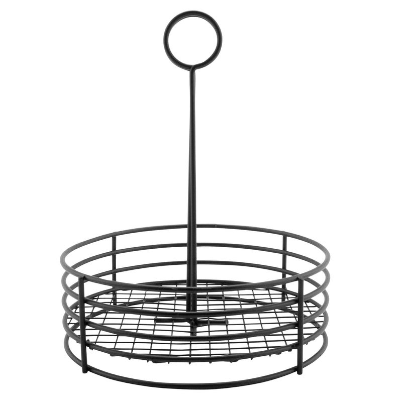 Get G.E.T. 4-31850 Black Round Stainless Steel Condiment Caddy Iron Teflon Coated Table Caddies Collection, Non Stick, 7.5" - Image 3